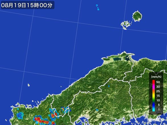 島根県の雨雲レーダー(2016年08月19日)