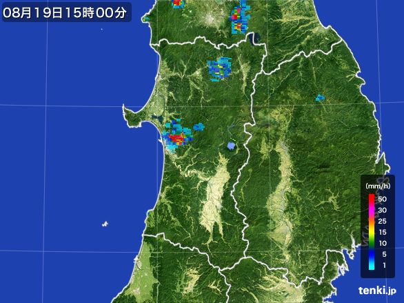 秋田県の雨雲レーダー(2016年08月19日)
