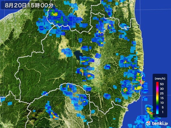 福島県の雨雲レーダー(2016年08月20日)