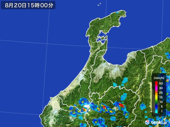 石川県の雨雲レーダー(2016年08月20日)