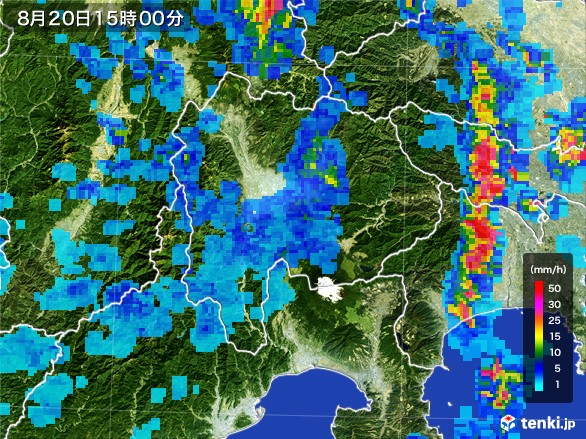 山梨県の雨雲レーダー(2016年08月20日)