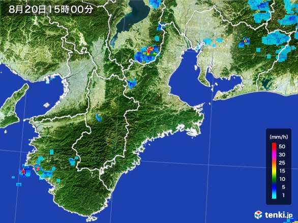 三重県の雨雲レーダー(2016年08月20日)
