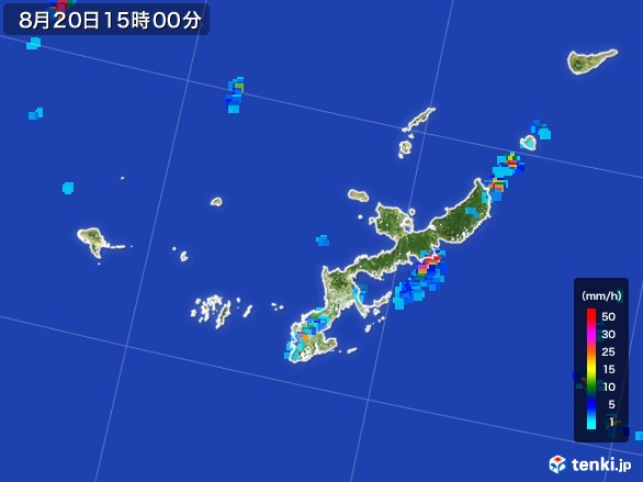 沖縄県の雨雲レーダー(2016年08月20日)