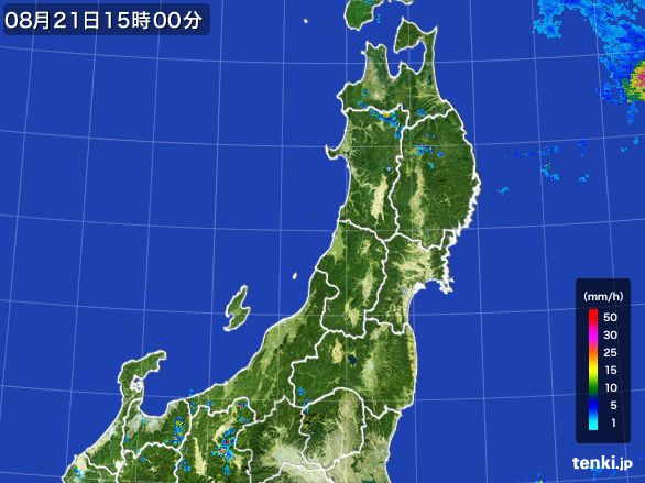 東北地方の雨雲レーダー(2016年08月21日)