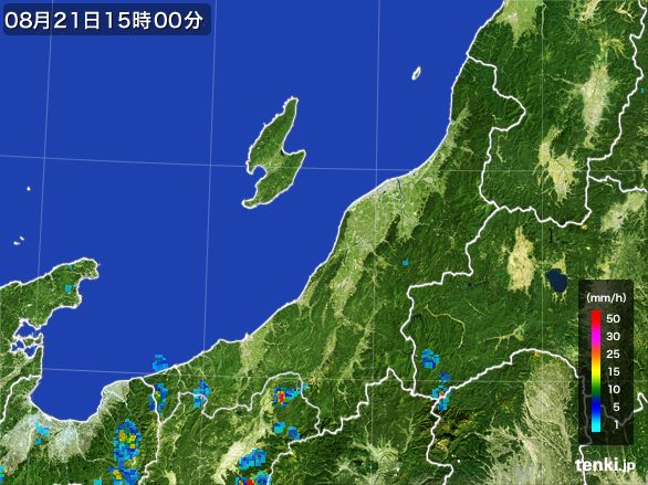 新潟県の雨雲レーダー(2016年08月21日)