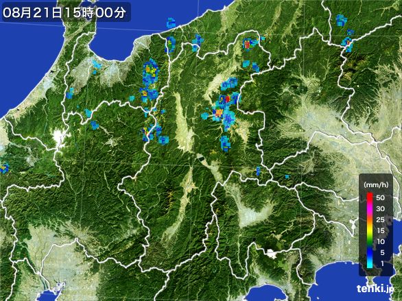 長野県の雨雲レーダー(2016年08月21日)