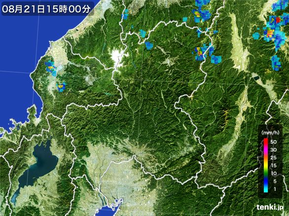 岐阜県の雨雲レーダー(2016年08月21日)