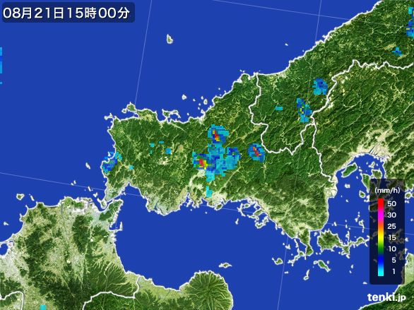 山口県の雨雲レーダー(2016年08月21日)