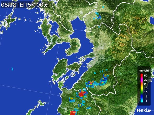 熊本県の雨雲レーダー(2016年08月21日)