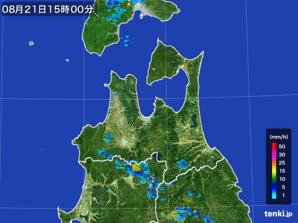 青森県の雨雲レーダー(2016年08月21日)