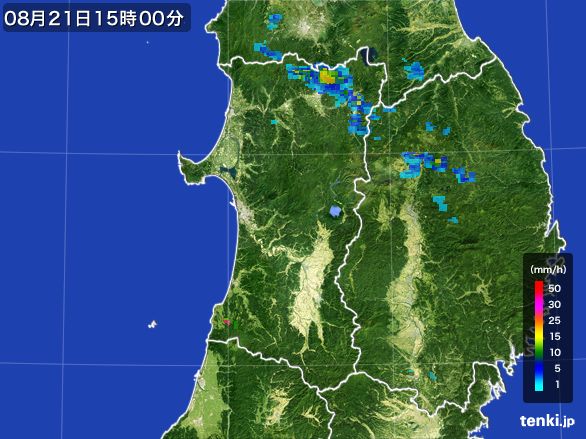 秋田県の雨雲レーダー(2016年08月21日)