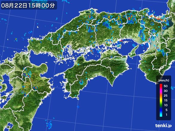 四国地方の雨雲レーダー(2016年08月22日)