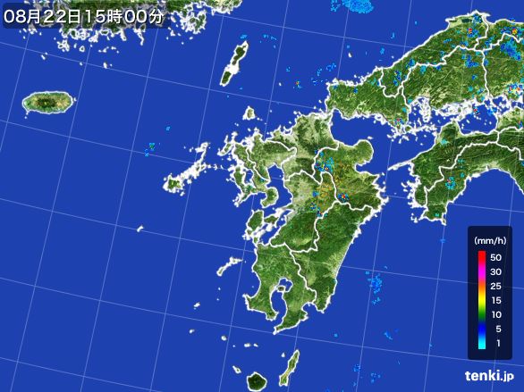 九州地方の雨雲レーダー(2016年08月22日)
