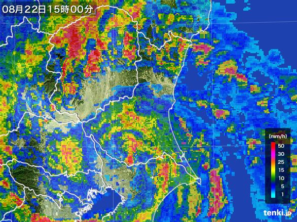 茨城県の雨雲レーダー(2016年08月22日)