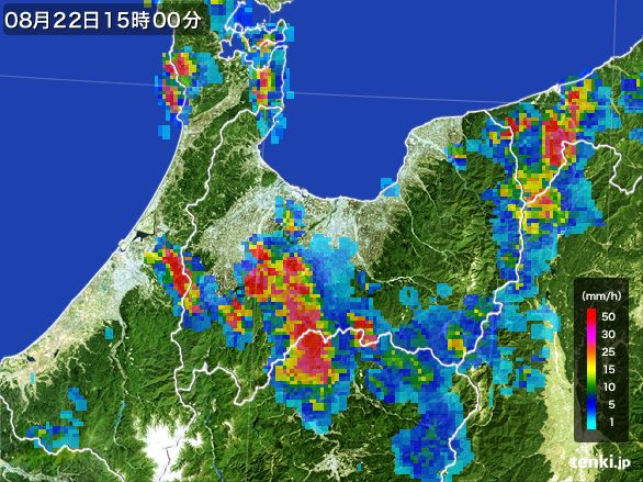 富山県の雨雲レーダー(2016年08月22日)