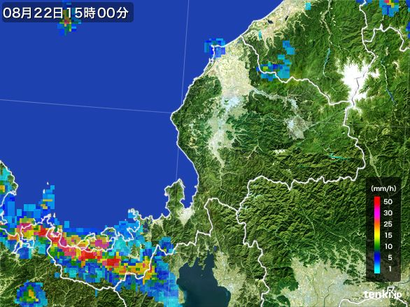 福井県の雨雲レーダー(2016年08月22日)
