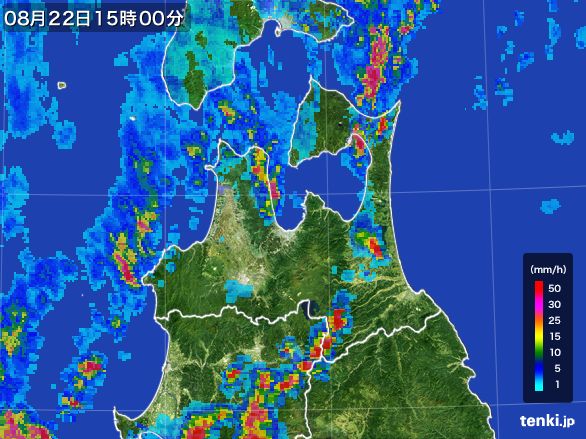 青森県の雨雲レーダー(2016年08月22日)