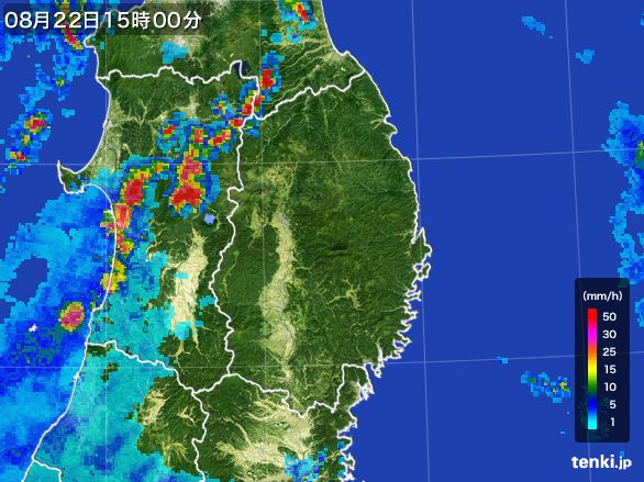 岩手県の雨雲レーダー(2016年08月22日)