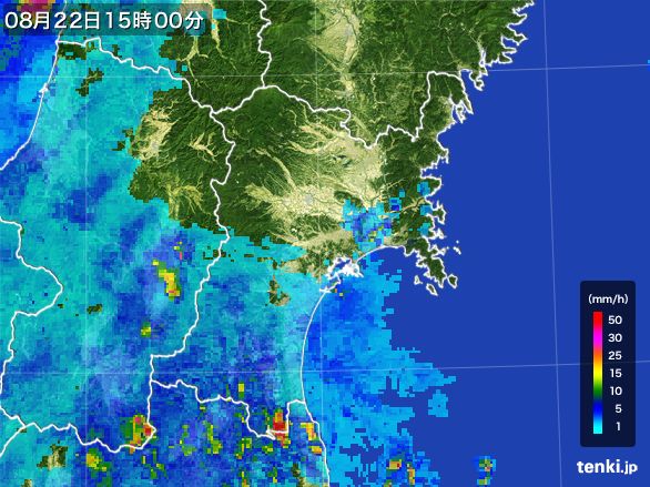 宮城県の雨雲レーダー(2016年08月22日)