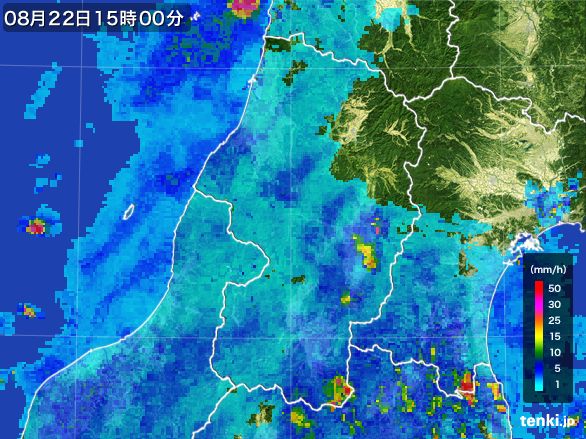 山形県の雨雲レーダー(2016年08月22日)