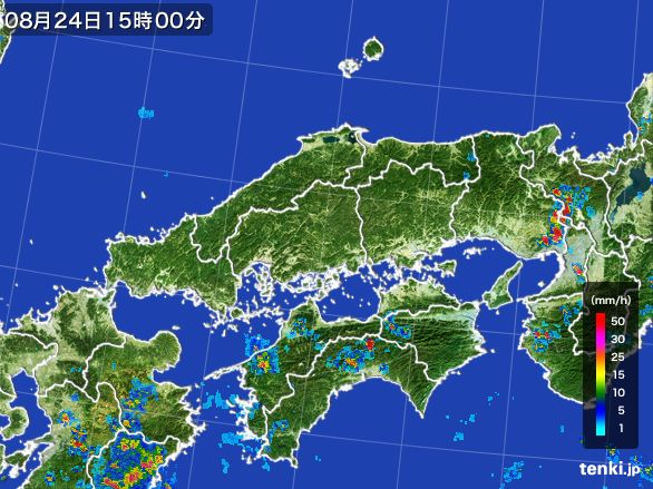 中国地方の雨雲レーダー(2016年08月24日)