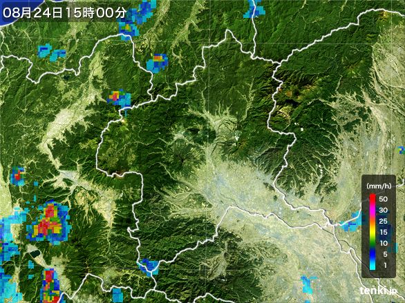群馬県の雨雲レーダー(2016年08月24日)