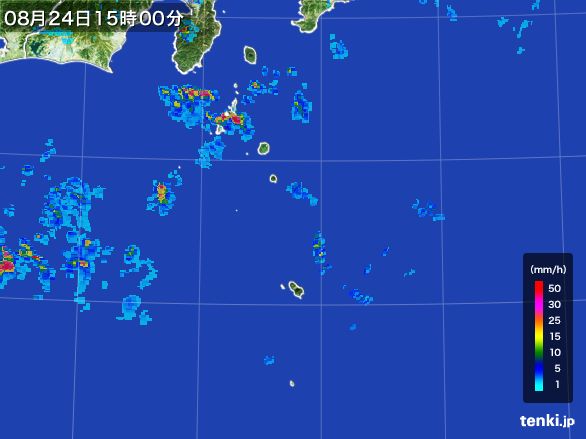 伊豆諸島(東京都)の雨雲レーダー(2016年08月24日)
