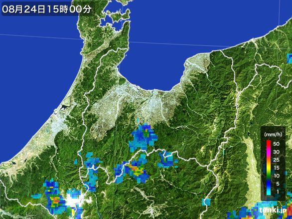 富山県の雨雲レーダー(2016年08月24日)