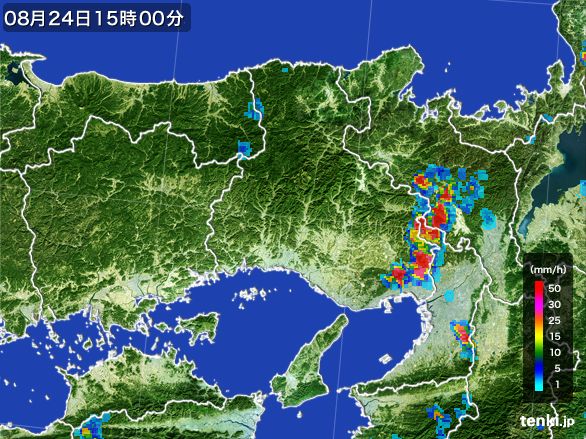 兵庫県の雨雲レーダー(2016年08月24日)