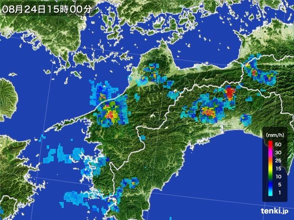 愛媛県の雨雲レーダー(2016年08月24日)