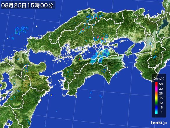 四国地方の雨雲レーダー(2016年08月25日)