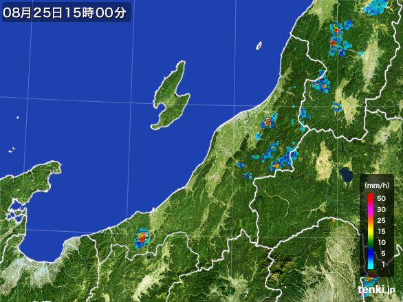 新潟県の雨雲レーダー(2016年08月25日)