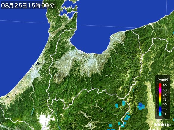 富山県の雨雲レーダー(2016年08月25日)