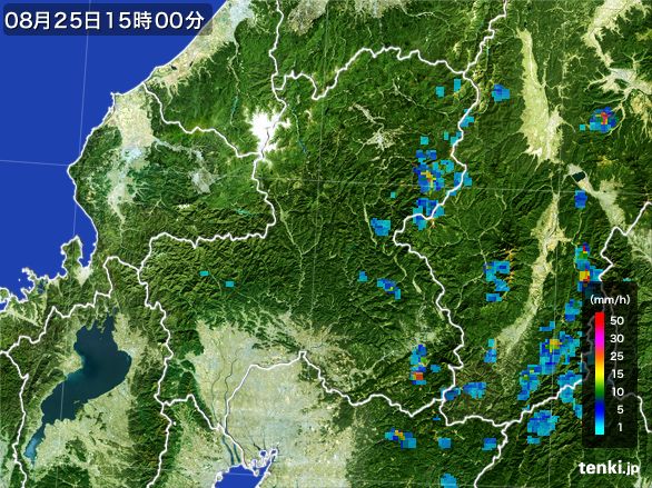 岐阜県の雨雲レーダー(2016年08月25日)