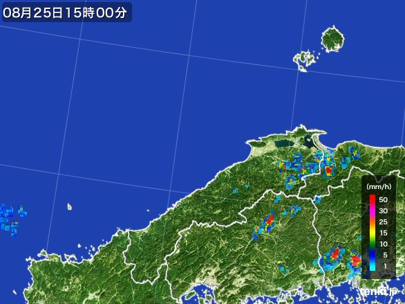 島根県の雨雲レーダー(2016年08月25日)