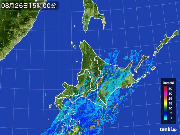 北海道地方の雨雲レーダー(2016年08月26日)