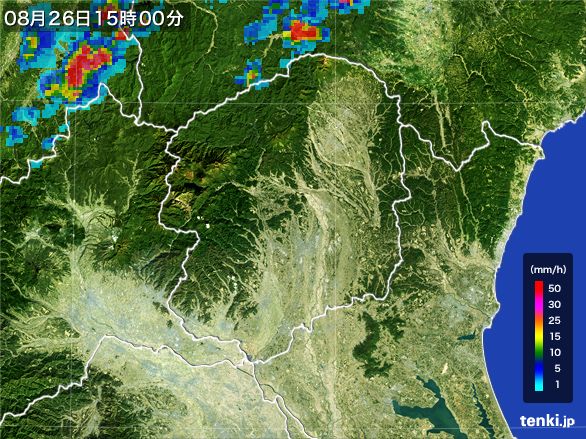 栃木県の雨雲レーダー(2016年08月26日)