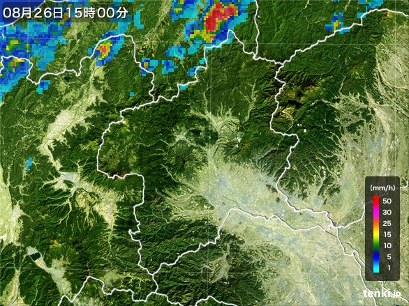 群馬県の雨雲レーダー(2016年08月26日)