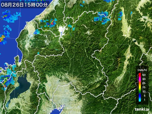 岐阜県の雨雲レーダー(2016年08月26日)