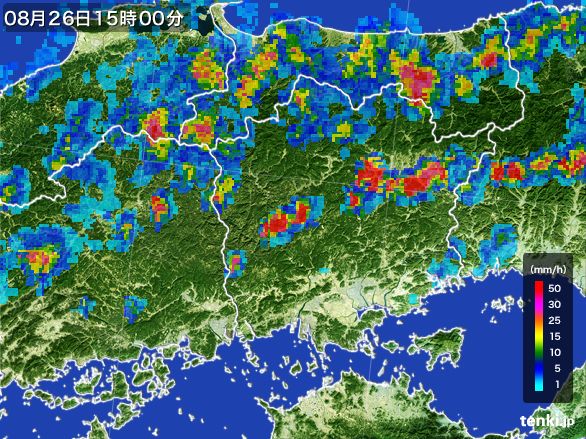 岡山県の雨雲レーダー(2016年08月26日)