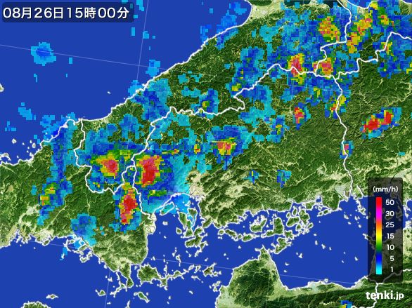 広島県の雨雲レーダー(2016年08月26日)