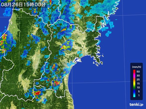宮城県の雨雲レーダー(2016年08月26日)