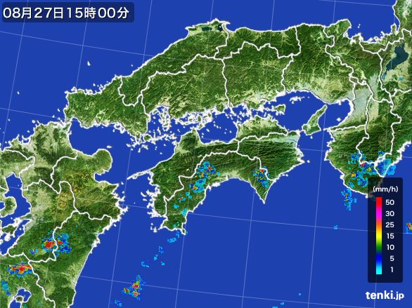 四国地方の雨雲レーダー(2016年08月27日)