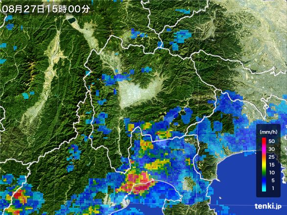 山梨県の雨雲レーダー(2016年08月27日)