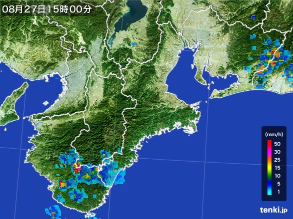 三重県の雨雲レーダー(2016年08月27日)