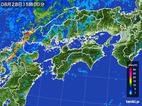 四国地方の雨雲レーダー(2016年08月28日)