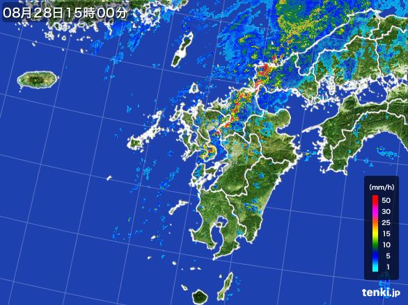 九州地方の雨雲レーダー(2016年08月28日)