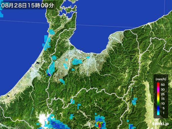 富山県の雨雲レーダー(2016年08月28日)