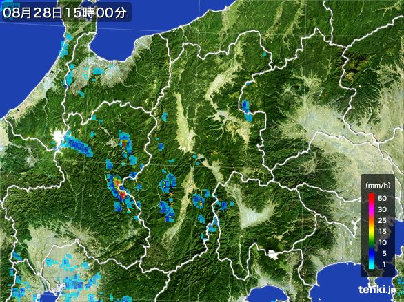 長野県の雨雲レーダー(2016年08月28日)
