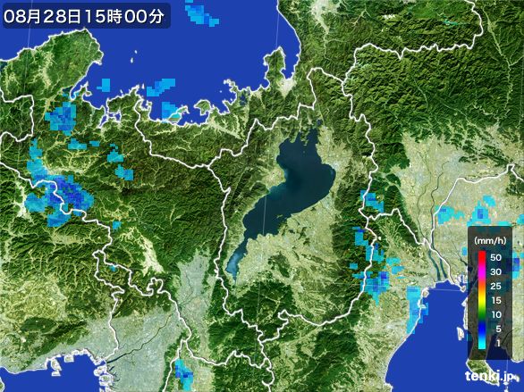 滋賀県の雨雲レーダー(2016年08月28日)